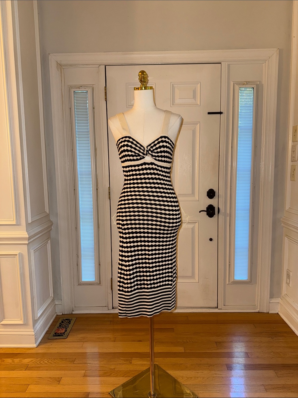 Ramy Brook Black & White Striped Knot-Front Midi Dress - Picture 6 of 9